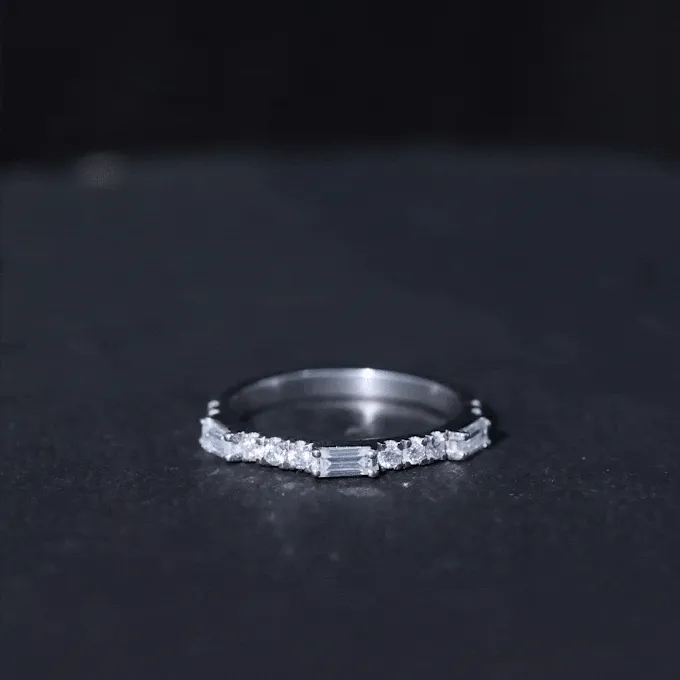 0.25 CT Baguette and Round Cut Moissanite Stackable Ring