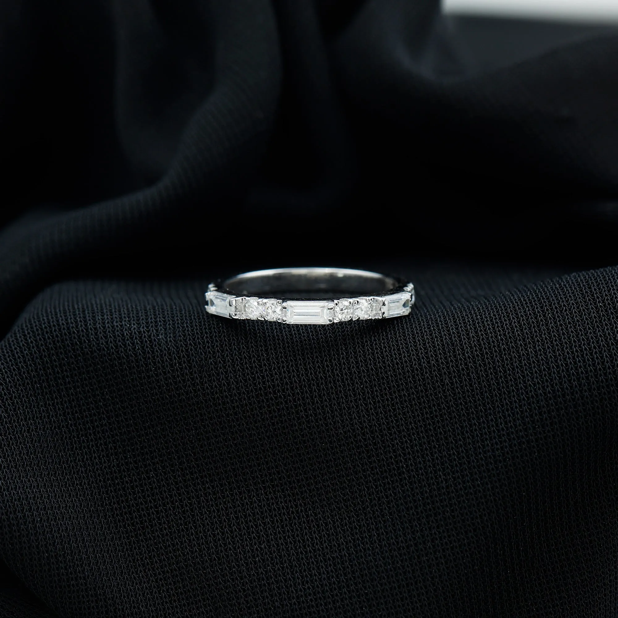 0.25 CT Baguette and Round Cut Moissanite Stackable Ring