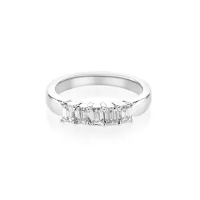 0.94 Cttw Emerald-Cut Diamond 18K White Gold Five-Stone Band