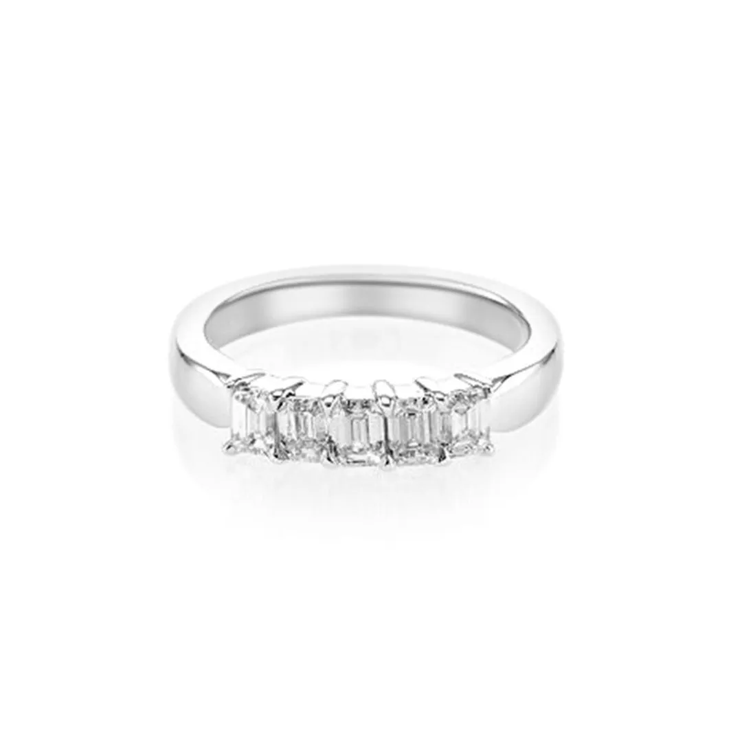 0.94 Cttw Emerald-Cut Diamond 18K White Gold Five-Stone Band