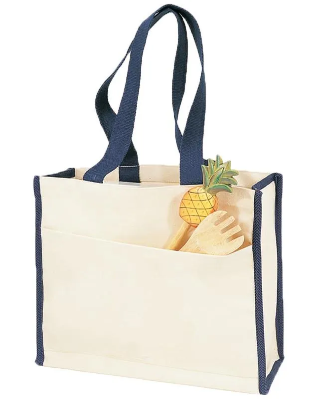 12 ct Heavy Canvas Tote Bag with Colored Trim - By Dozen