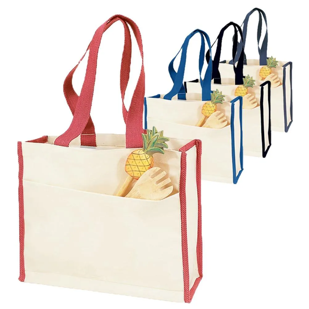 12 ct Heavy Canvas Tote Bag with Colored Trim - By Dozen