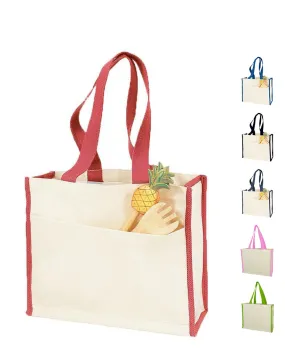 12 ct Heavy Canvas Tote Bag with Colored Trim - By Dozen