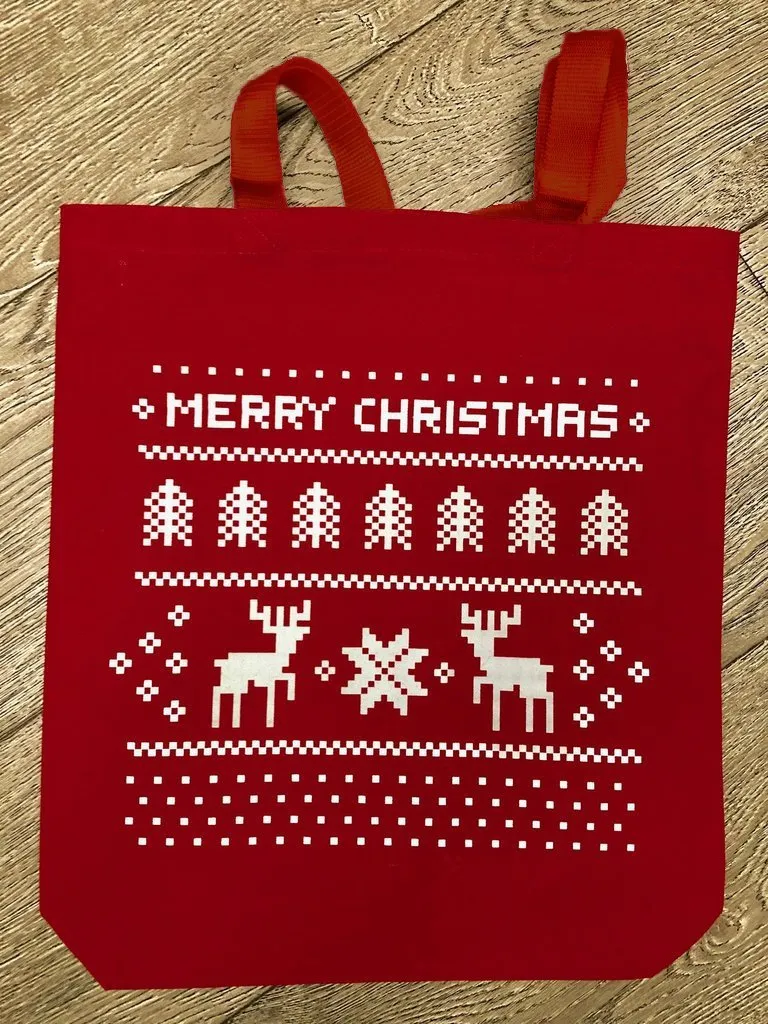 144 ct Merry Christmas Medium Canvas Tote Bags w/Gusset - By Case