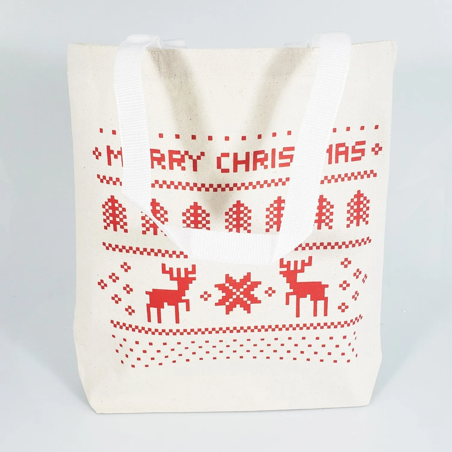 144 ct Merry Christmas Medium Canvas Tote Bags w/Gusset - By Case