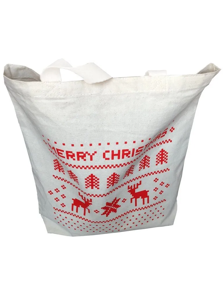 144 ct Merry Christmas Medium Canvas Tote Bags w/Gusset - By Case