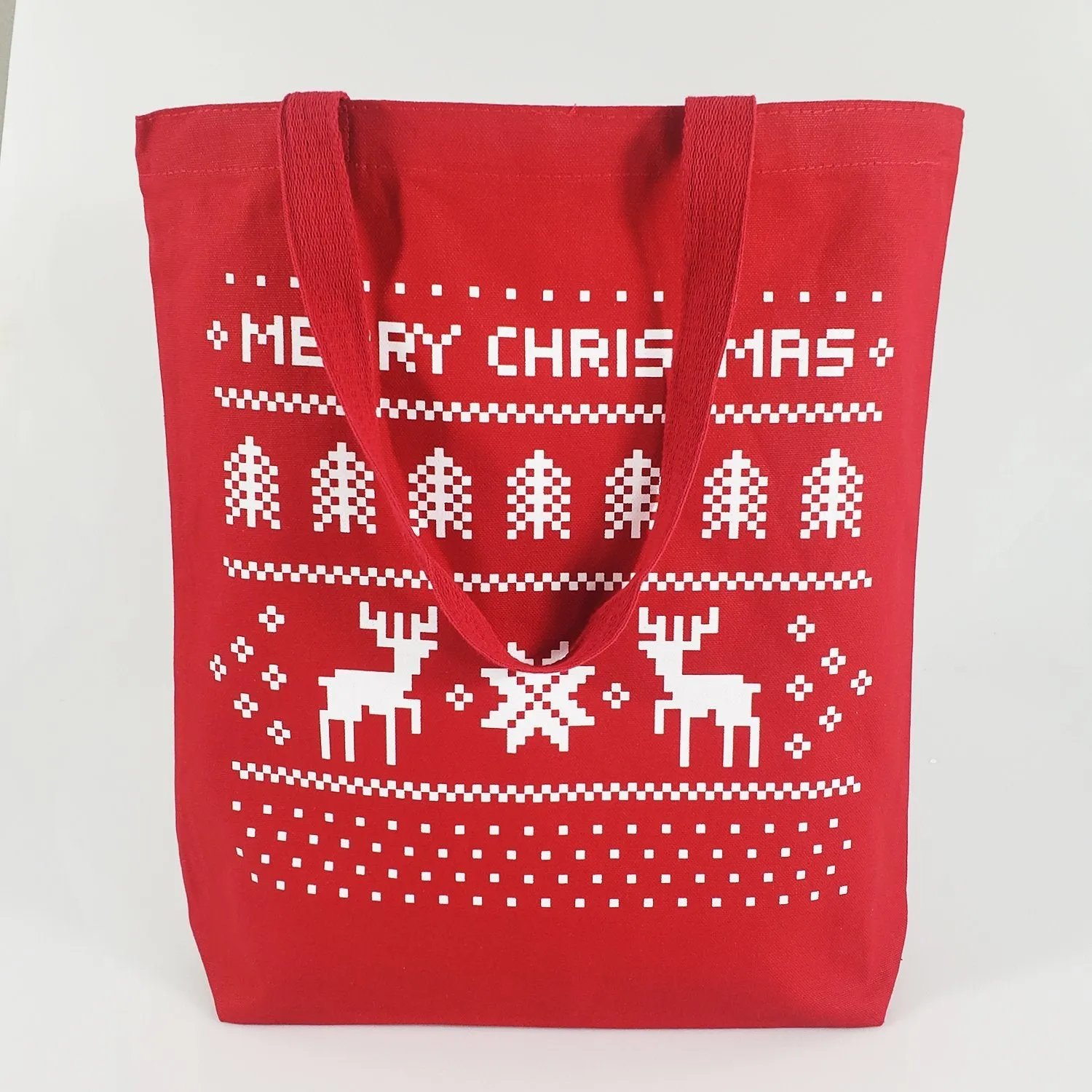 144 ct Merry Christmas Medium Canvas Tote Bags w/Gusset - By Case