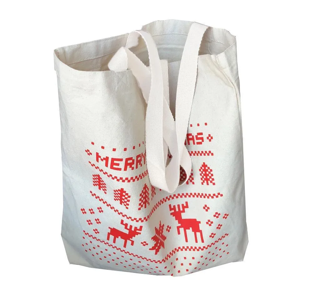 144 ct Merry Christmas Medium Canvas Tote Bags w/Gusset - By Case