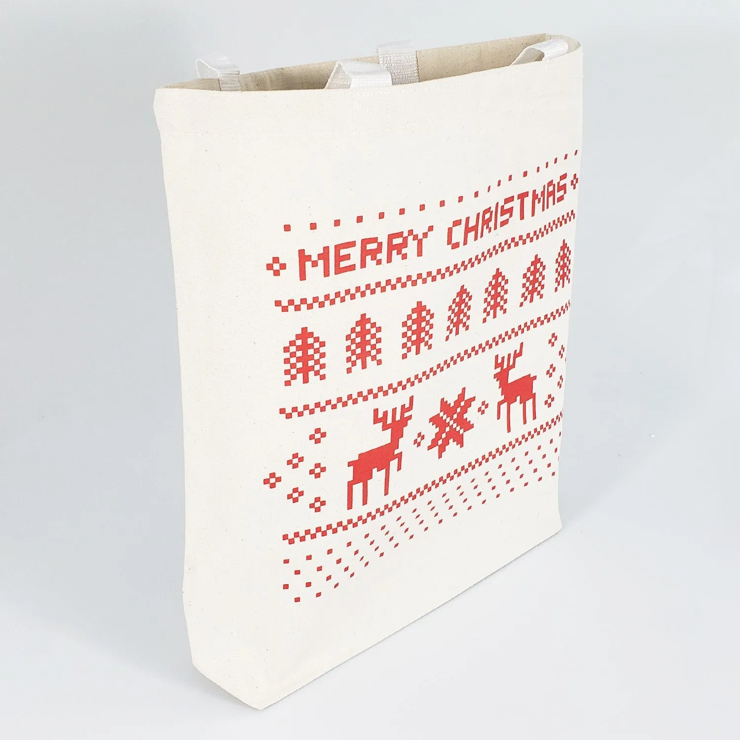 144 ct Merry Christmas Medium Canvas Tote Bags w/Gusset - By Case