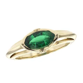 14K Yellow Gold 1.10 CT Lab Grown Emerald Gemstone Marquise and 0.02 CT Round Diamond East-West Ring