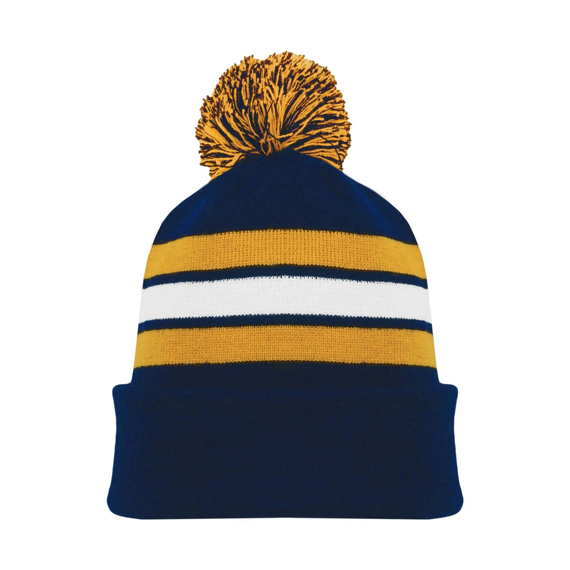 A1830-460 Navy/Gold/White Blank Hockey Beanie Hat