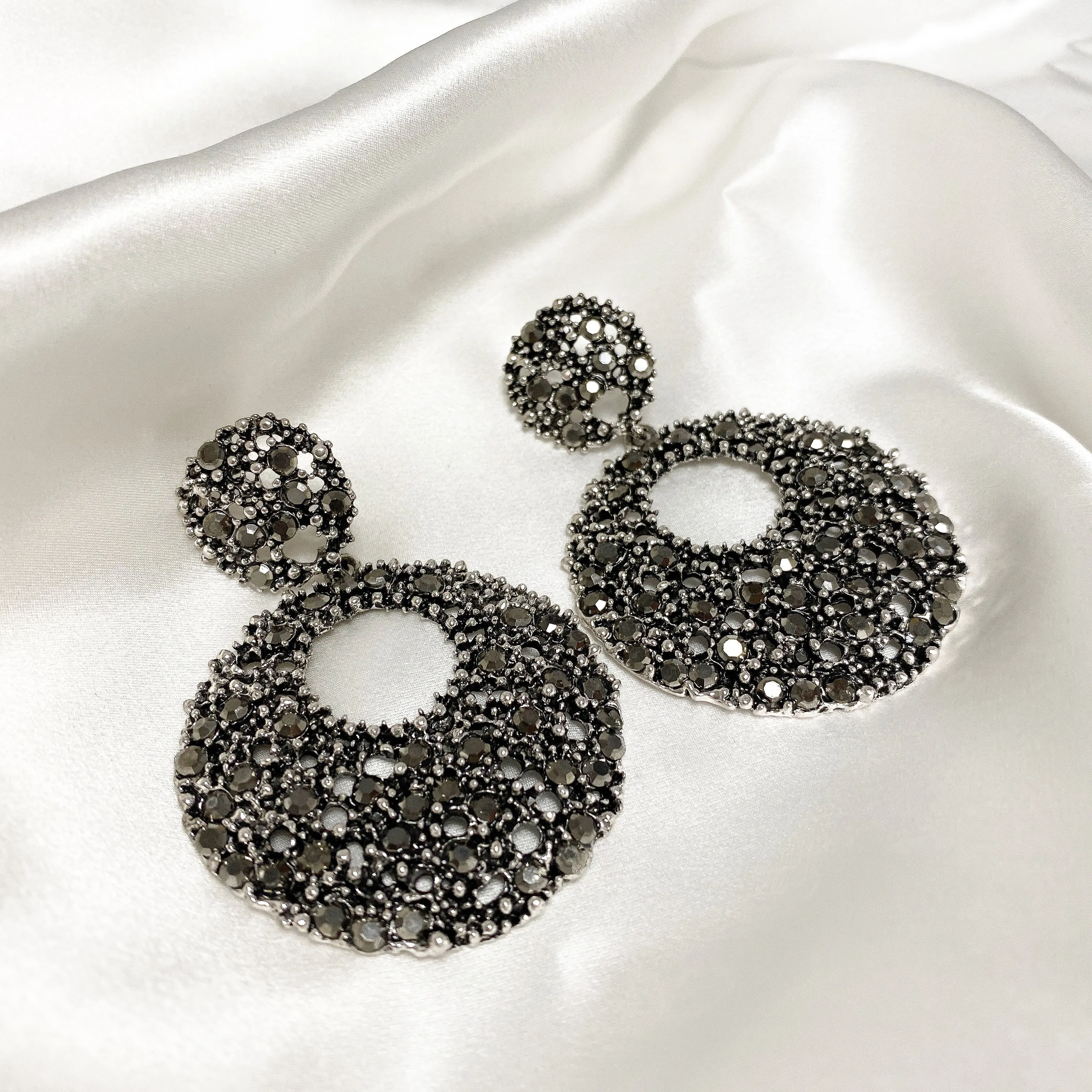 AMICA Grey Disc Statement Earrings