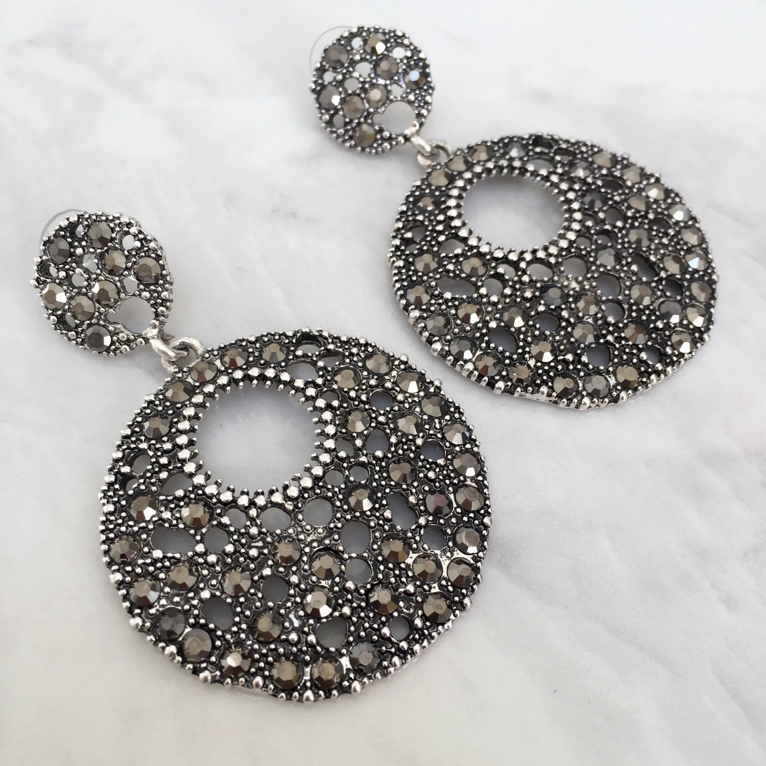 AMICA Grey Disc Statement Earrings