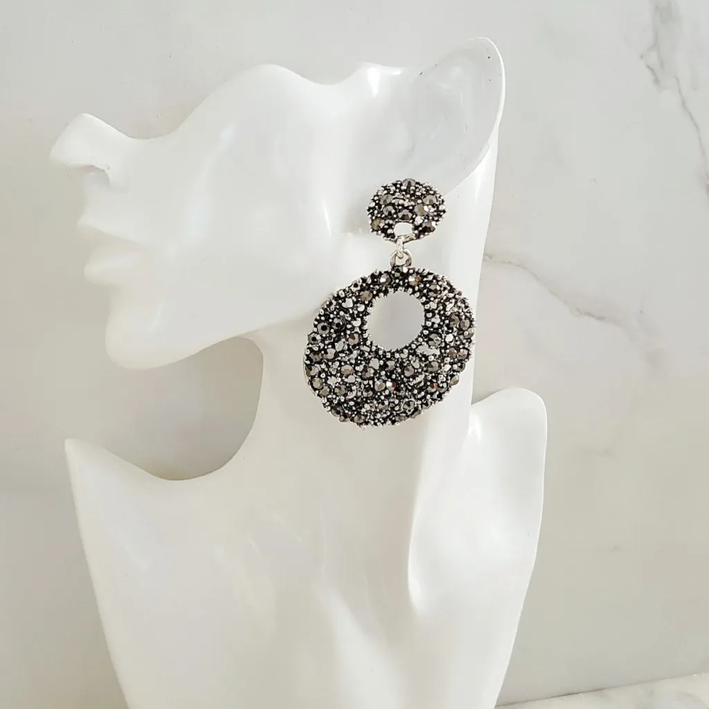 AMICA Grey Disc Statement Earrings