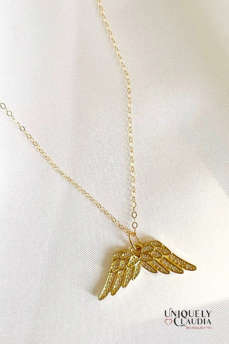 Angel Wings CZ 14K Gold Filled Pendant Necklace