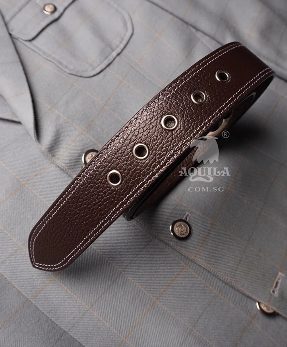 Aquila 40mm double stitch full grain leather belt with eyelets grommets (40502)