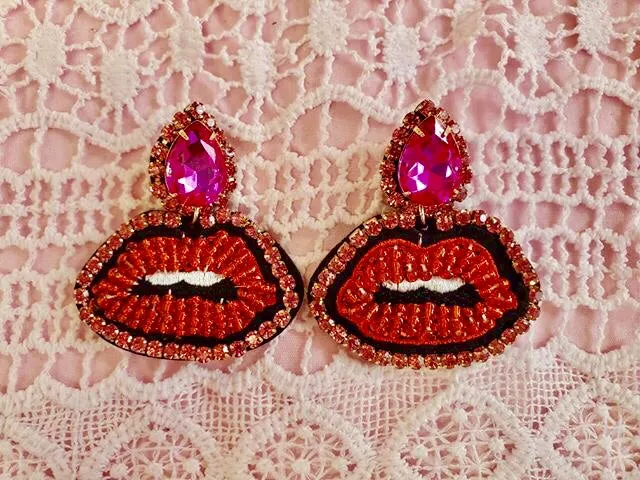 Beaded Kiss Statement Earrings