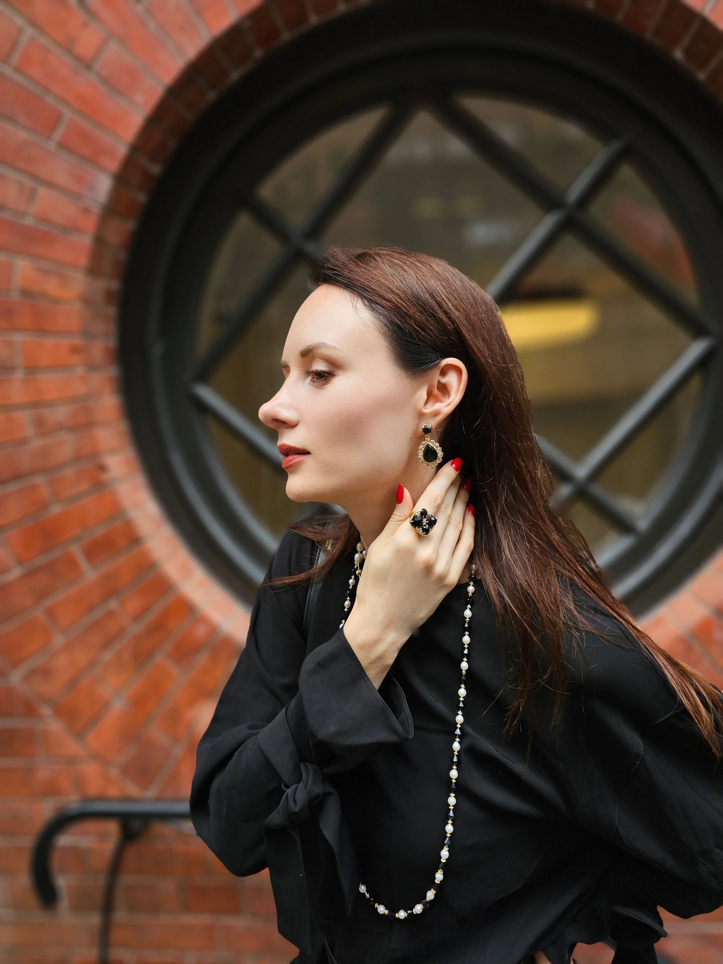 Black Agate Settings Statement Earrings NE003