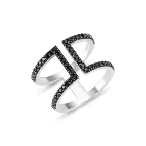 Black Ires Dainty Double Band Silver Stackable Ring