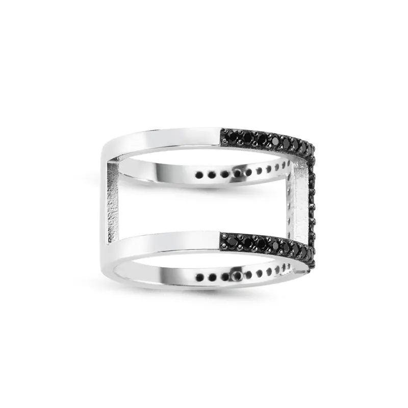 Black Ires Dainty Double Band Silver Stackable Ring