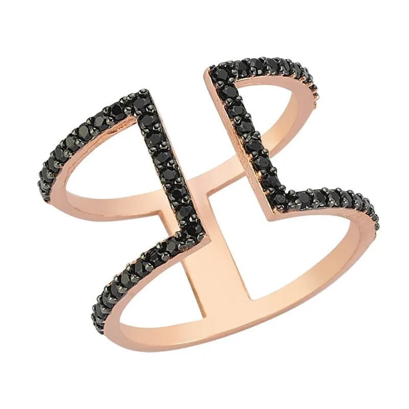 Black Ires Dainty Double Band Silver Stackable Ring