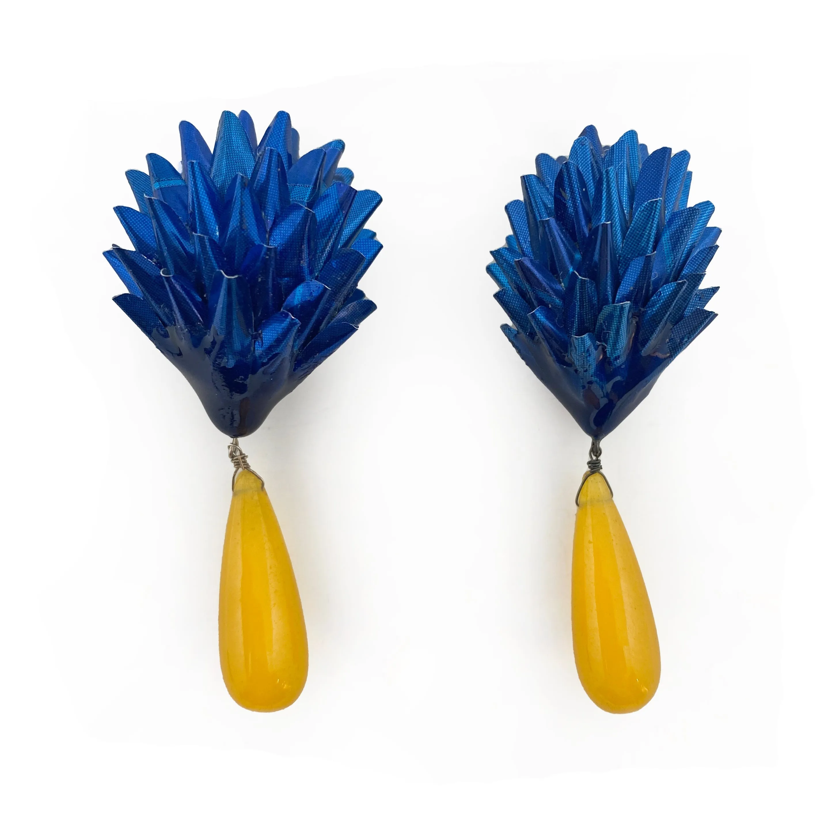 Blue and Yellow Aluminum Earrings