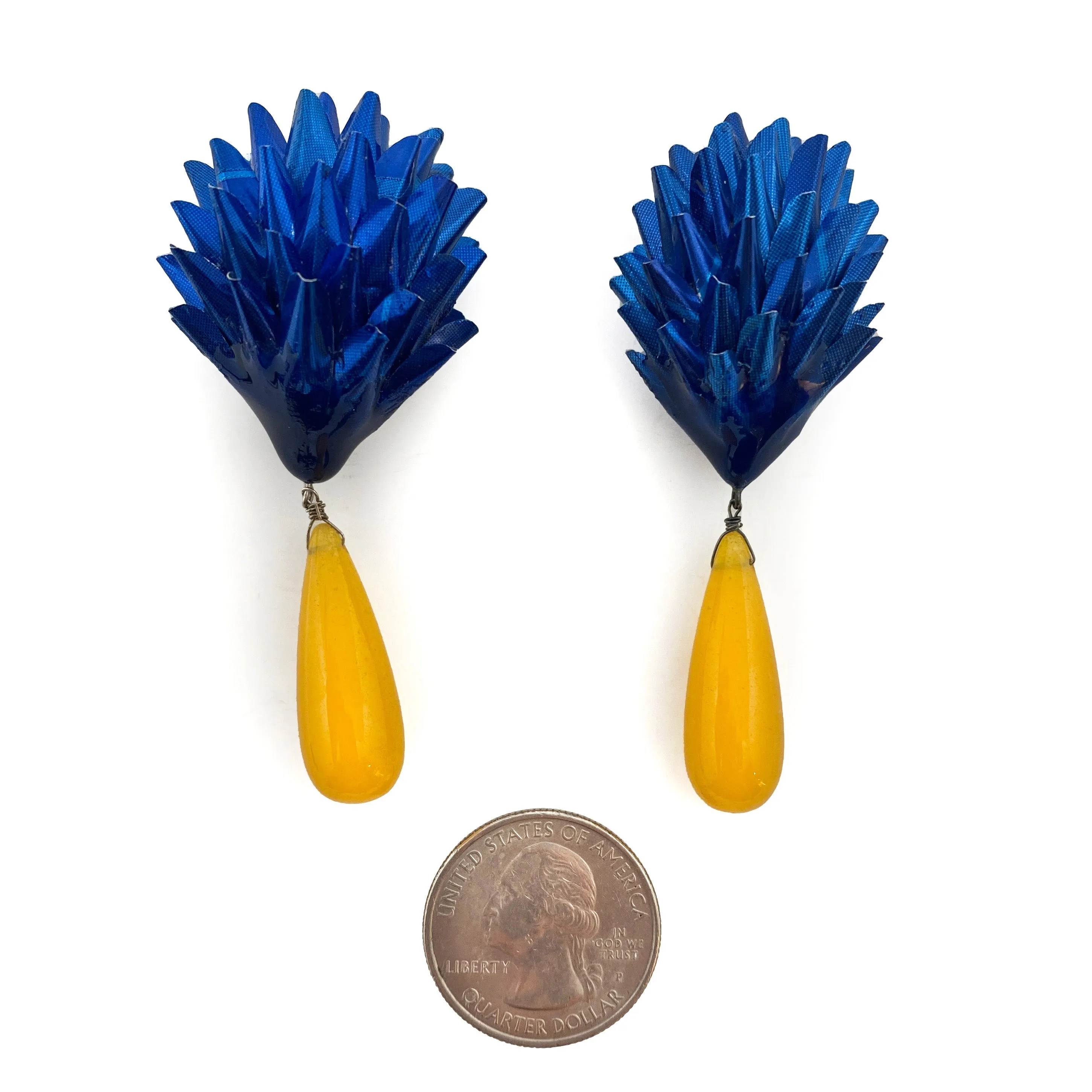 Blue and Yellow Aluminum Earrings