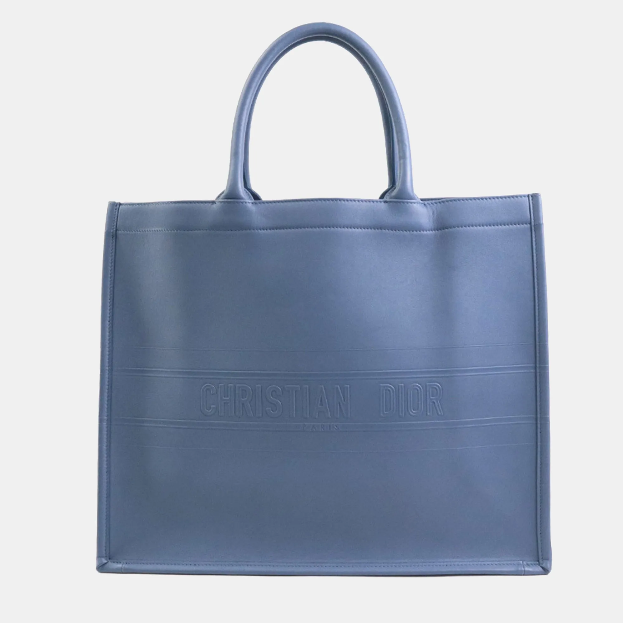 Blue Leather Large Book Tote Bag