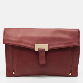 Burgundy Leather Flap Clutch