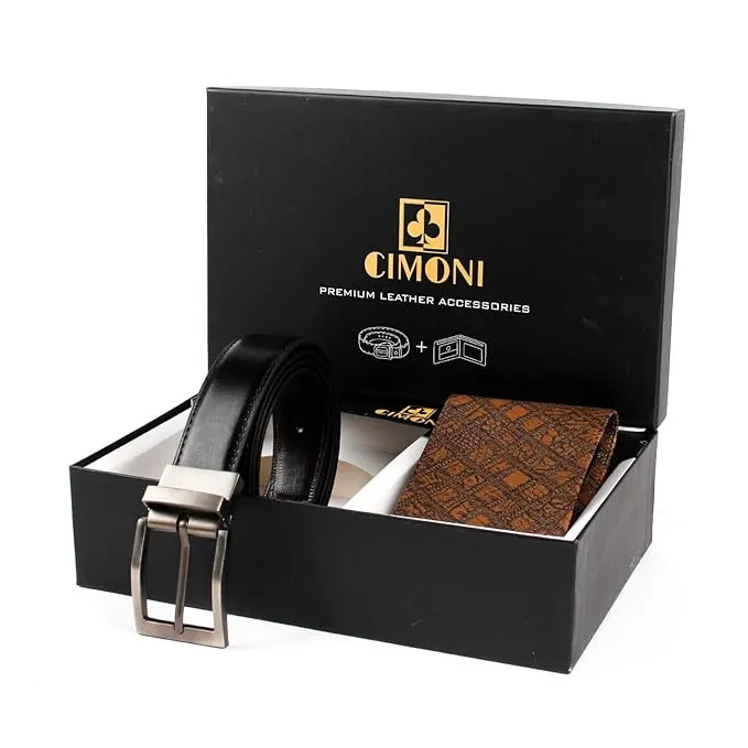 CIMONI® Premium Vegan Leather Belt & Wallet Combo for Men