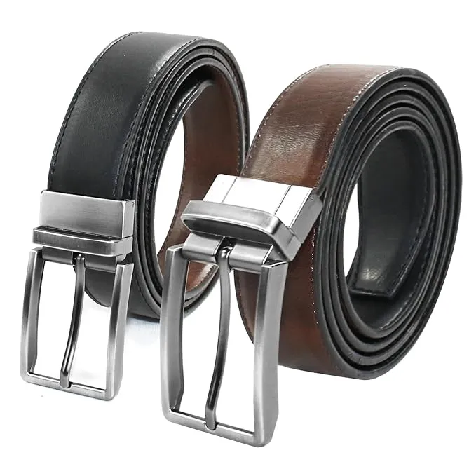 CIMONI® Reversible Vegan Leather Belt for Men with Easier Adjustable Autolock Buckle 2 in 1 Adjustable Belt Black & Brown (Pack of 1)