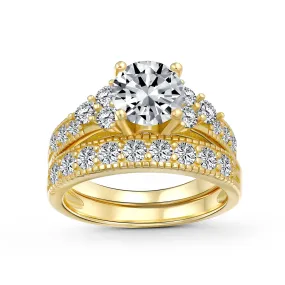 Cocktail Statement Ring: 3CT Round Solitaire with CZ Pave Wedding Band in 14K Gold