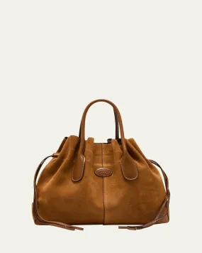 Drawstring Suede & Leather Top-Handle Bag