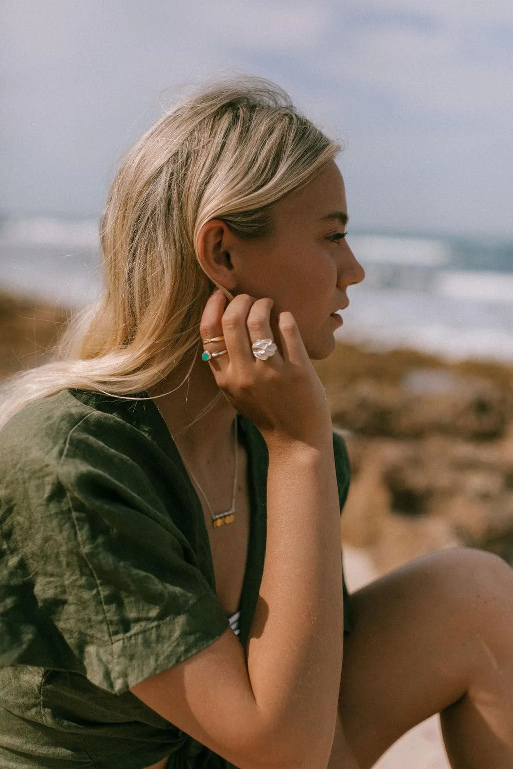 faceted chrysoprase stackable ring