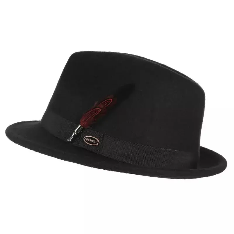 Gemvie Feather Black Trilby Hat