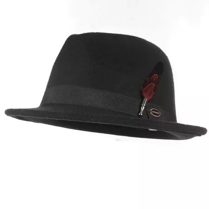 Gemvie Feather Black Trilby Hat