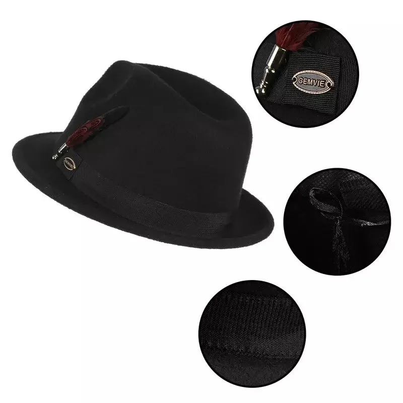 Gemvie Feather Black Trilby Hat