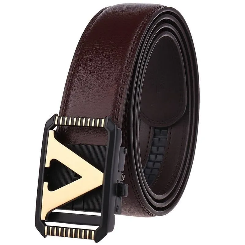 Genuine Leather Luxury Letter V Buckle Belt