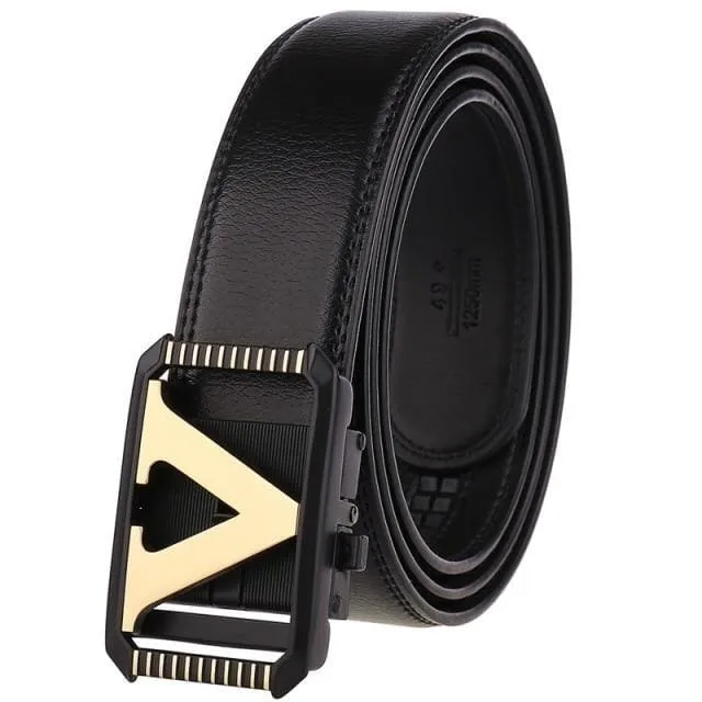 Genuine Leather Luxury Letter V Buckle Belt