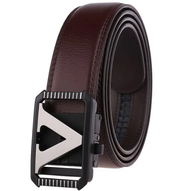 Genuine Leather Luxury Letter V Buckle Belt