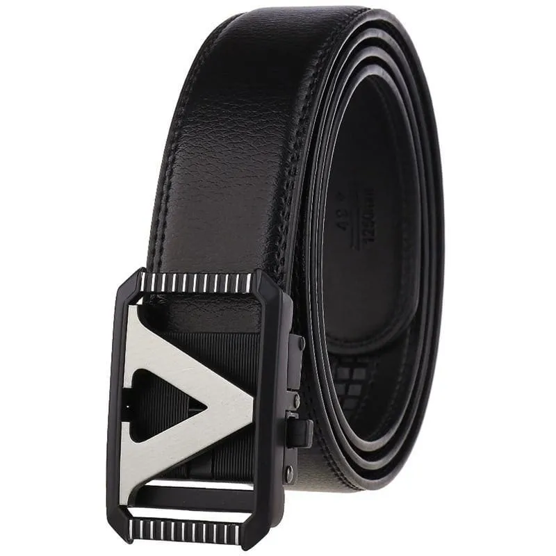 Genuine Leather Luxury Letter V Buckle Belt