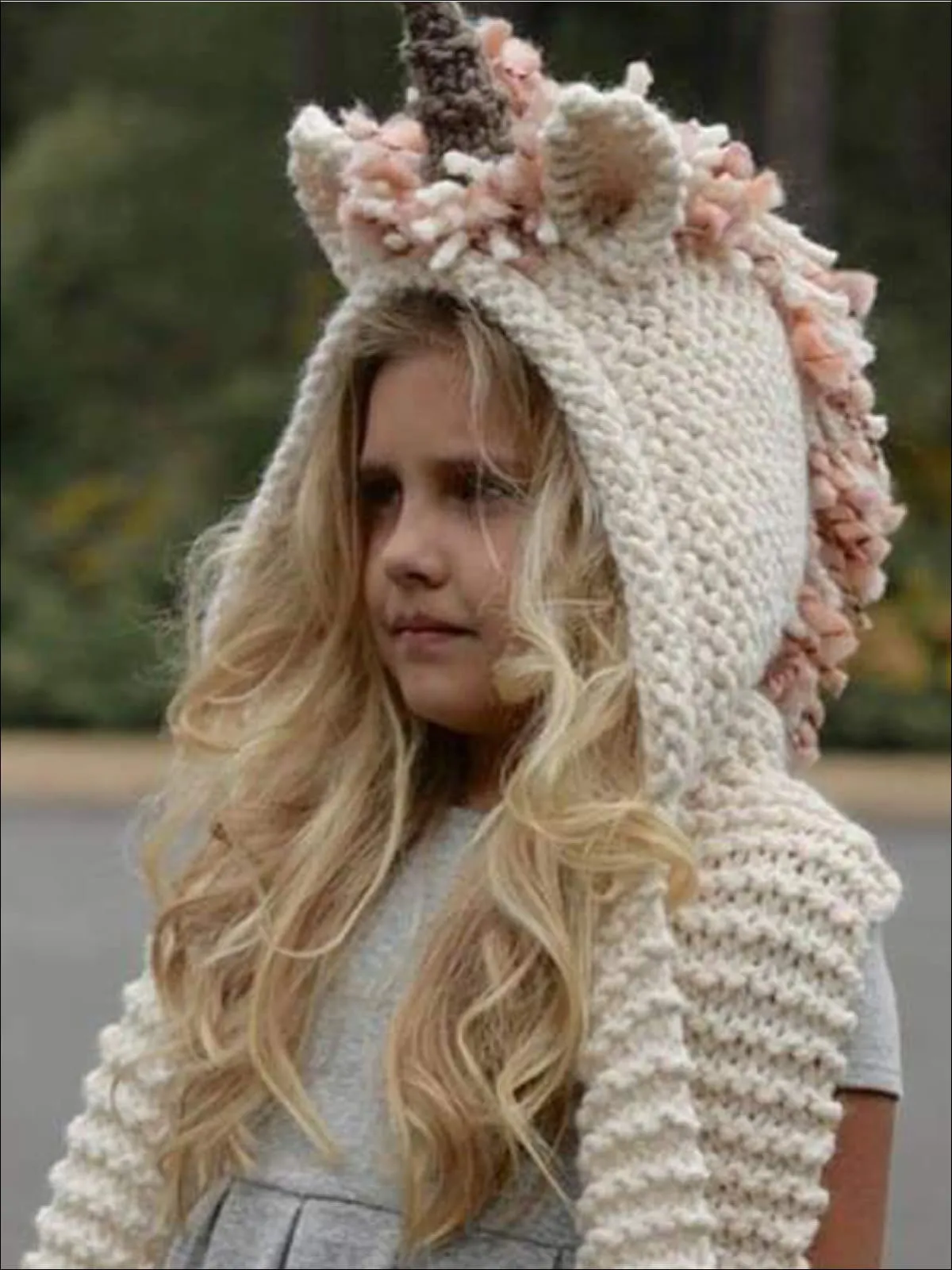 Girls Knitted Unicorn Beanie Hat with Scarf