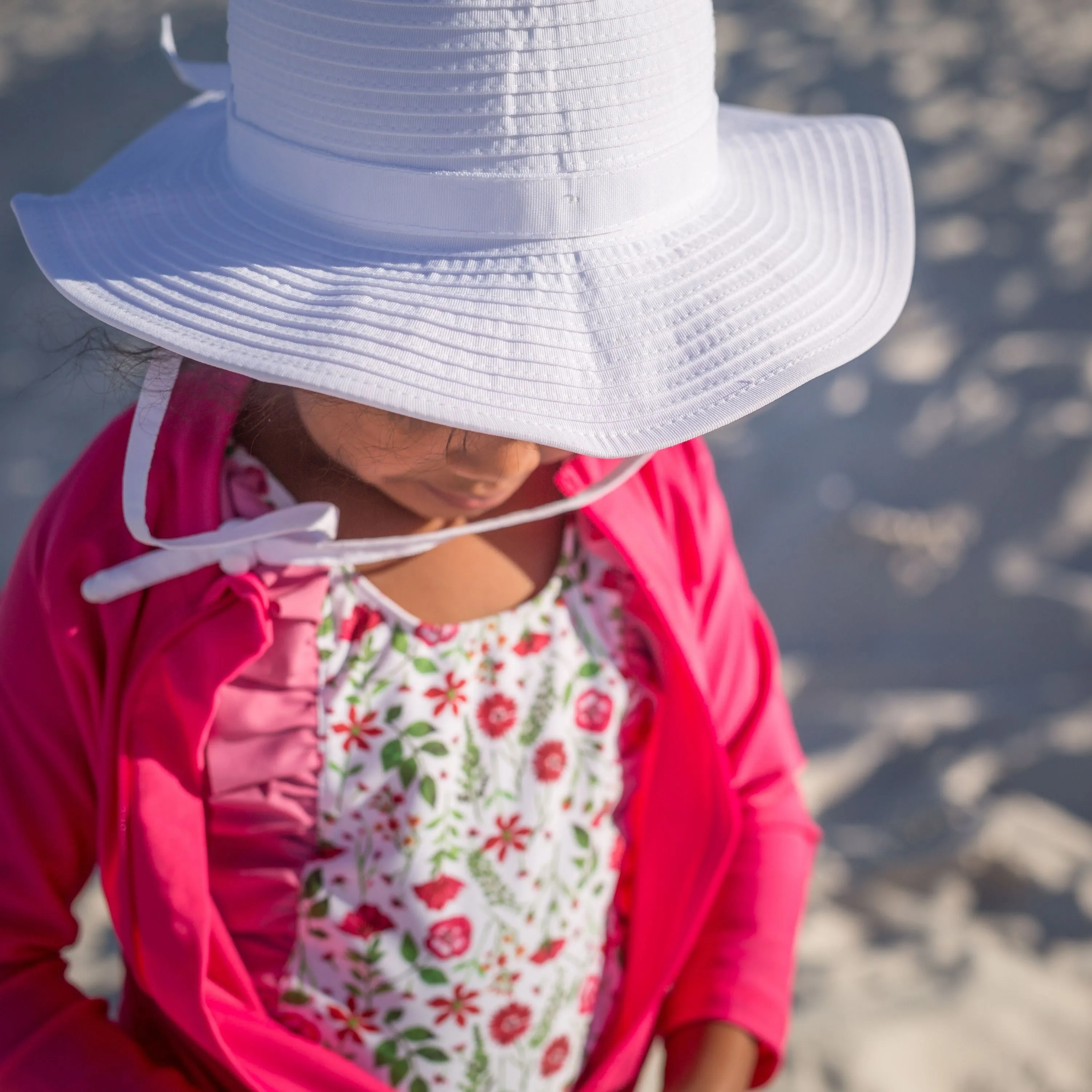 Girls Wide Brim Sun Hat - White