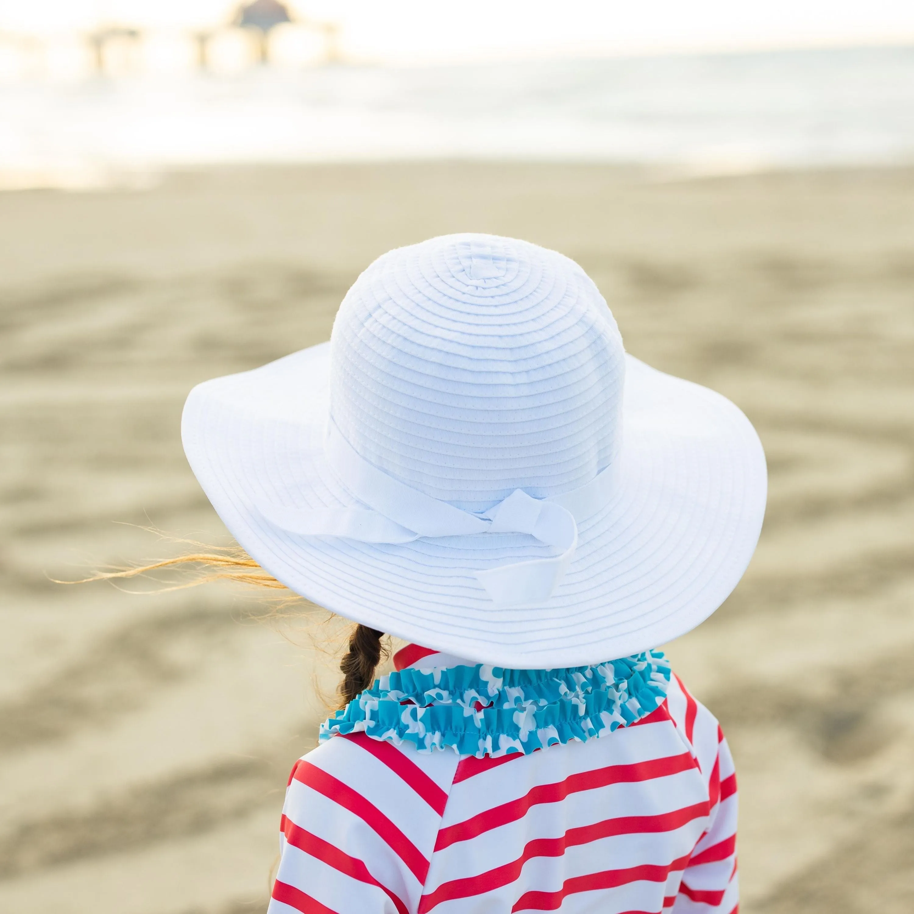 Girls Wide Brim Sun Hat - White