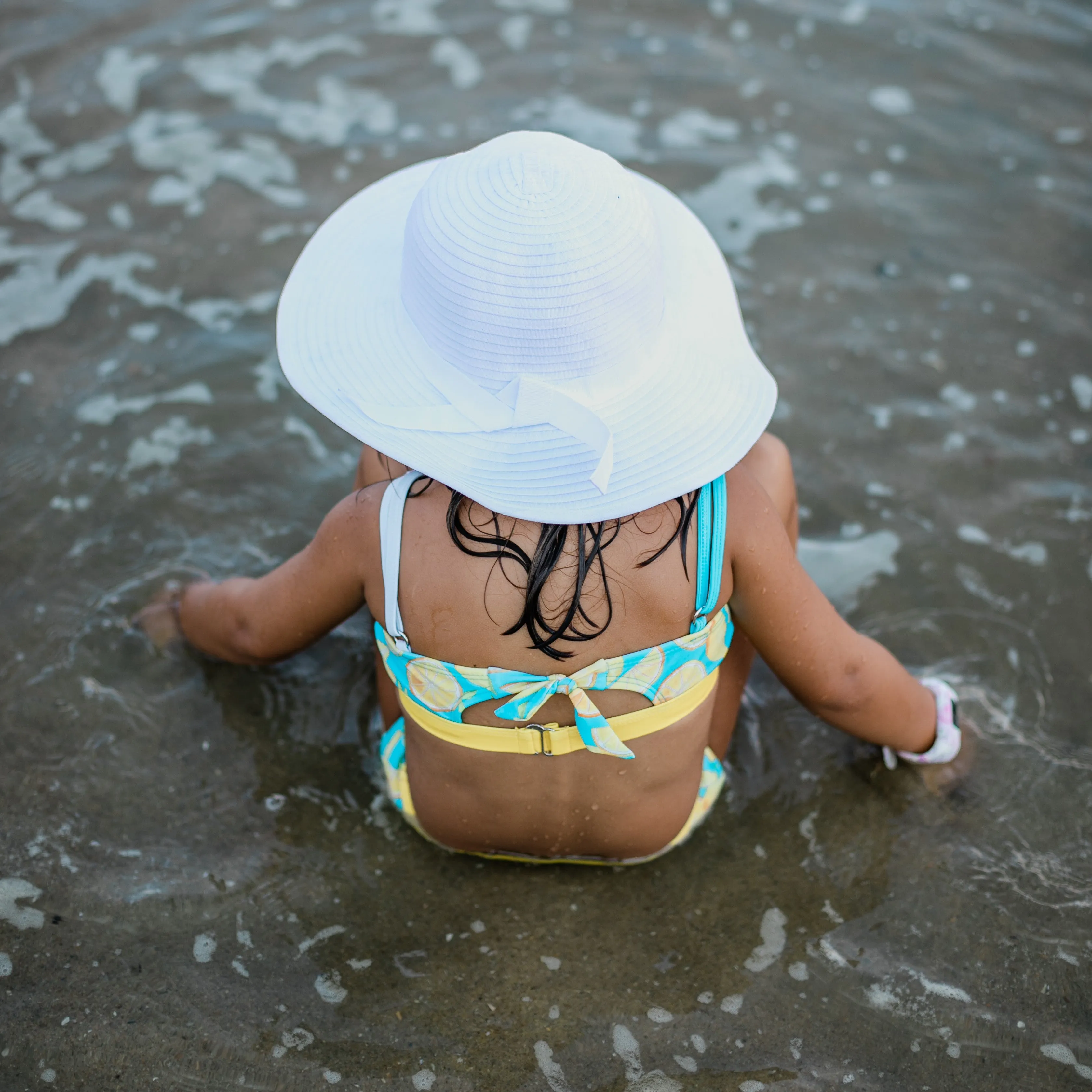 Girls Wide Brim Sun Hat - White