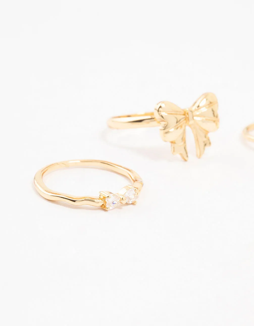 Gold Plated Bow Cubic Zirconia & Heart Rings 3-Pack