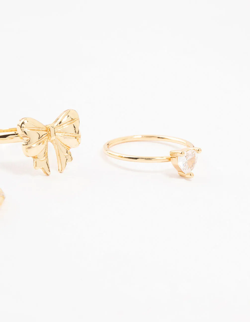 Gold Plated Bow Cubic Zirconia & Heart Rings 3-Pack