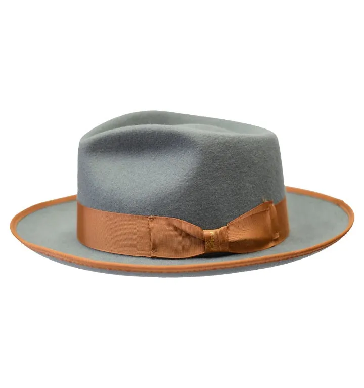 Grey/Cognac Night Hawk Collection Wool Felt 2-Tone Fedora Men's Hat