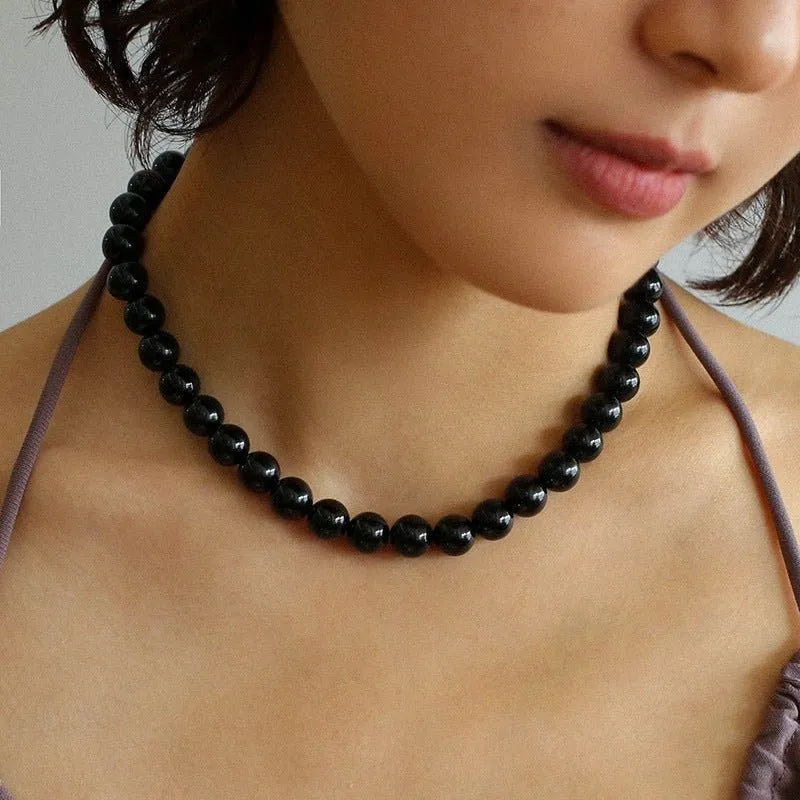 Harmonious Gemstone Necklaces Onyx Beaded 10mm Necklaces