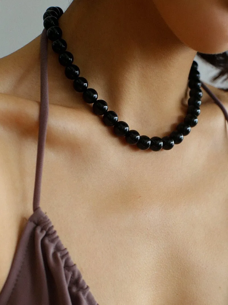 Harmonious Gemstone Necklaces Onyx Beaded 10mm Necklaces